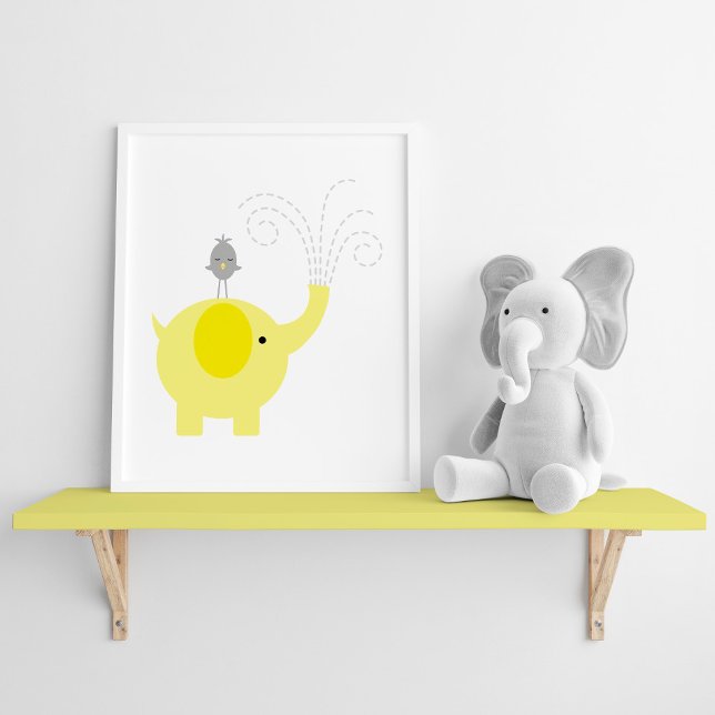 Póster Elefante amarillo y gris y guarnición de aves (Subido por el creador)