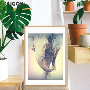 Póster elefante asiático con colores vintage