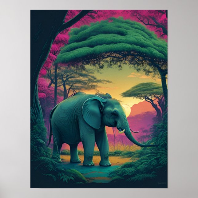 Póster Elefante asiático en el bosque (Frente)