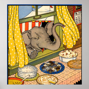 Póster elefante asomando la cabeza por la ventana