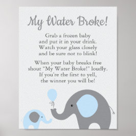 Póster Elefante azul Baby Shower Mi Rótulo de juego de br