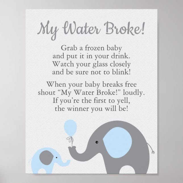 Póster Elefante azul Baby Shower Mi Rótulo de juego de br (Frente)