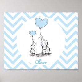 Póster Elefante azul bebé Niño Personalizado