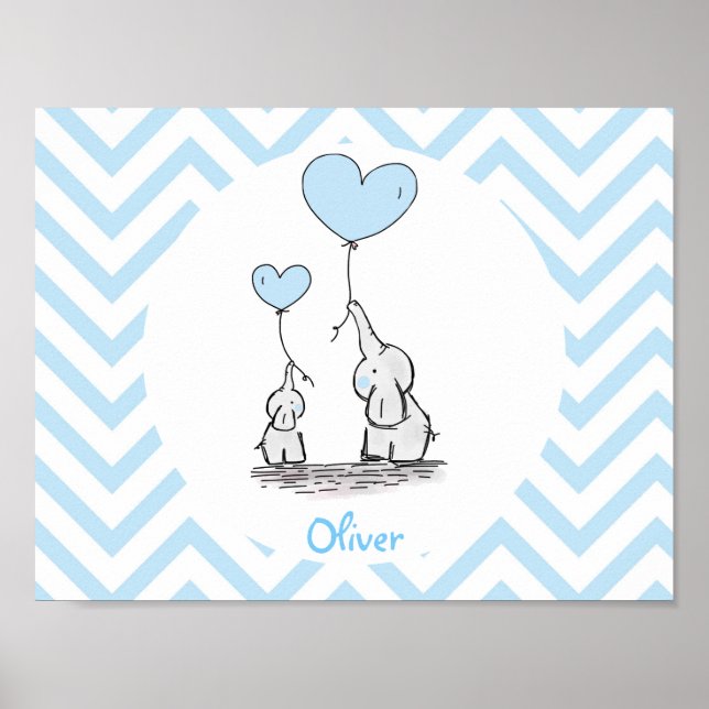 Póster Elefante azul bebé Niño Personalizado (Frente)