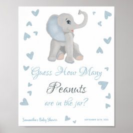 Póster Elefante azul cuántos cacahuetes Rótulo Baby Showe