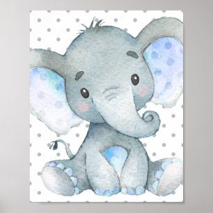 Póster Elefante Azul Cute Niño Nursera Regalo