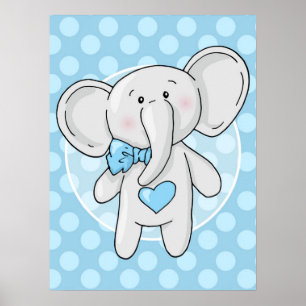 Póster Elefante Azul - Habitación de guardería para bebés