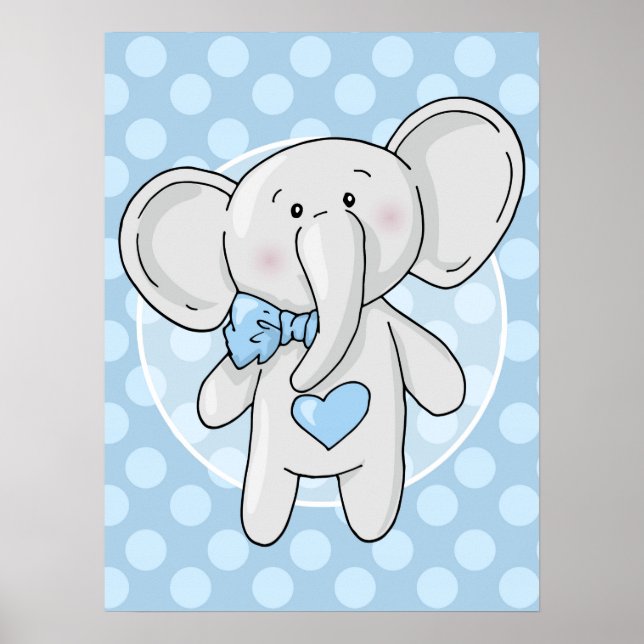 Póster Elefante Azul - Habitación de Guardería para Bebés (Frente)