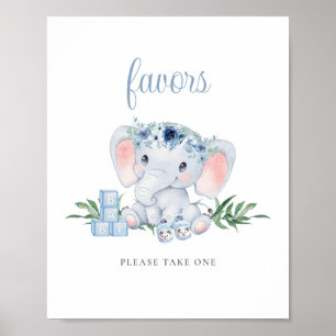 Póster Elefante azul lindo Baby Shower favorece el Rótulo