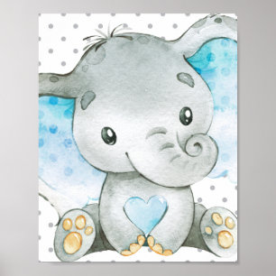 Póster Elefante azul niño niño niño Nursery Wall Art Rega