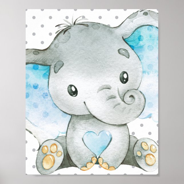 Póster Elefante azul niño niño niño Nursery Wall Art Rega (Frente)