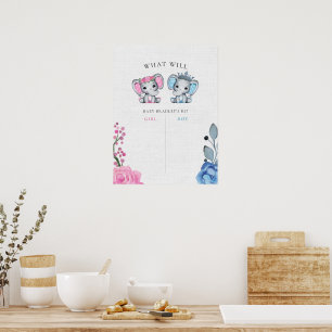 Póster Elefante azul y rosa: Rótulo de voto revelador