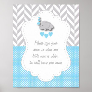 Póster Elefante Baby Shower azul, gris blanco Poster 2
