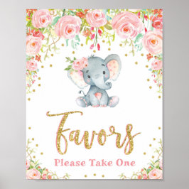 Póster Elefante Baby Shower favorece a Rótulo Rosa Rosa G