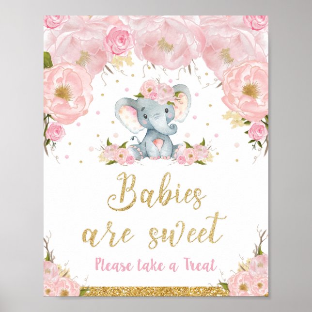 Póster Elefante Baby Shower Los bebés son el Rótulo Sweet (Frente)