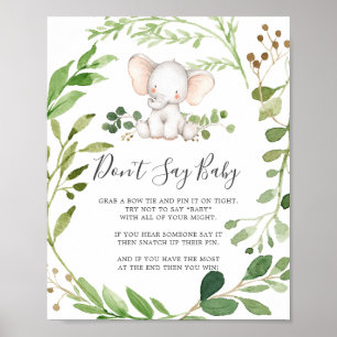 Póster Elefante Baby Shower no diga Rótulo bebé