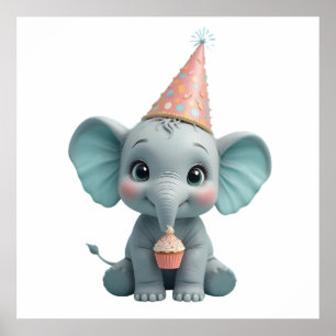 Póster Elefante bebé acuarela - Nursera animal dulce