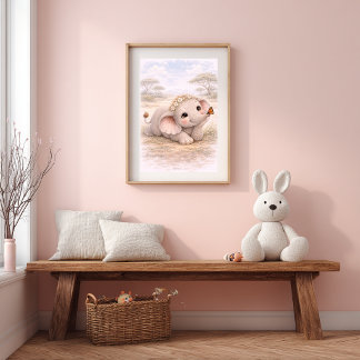 Póster Elefante Bebé Adorable y Habitación de Niños con M