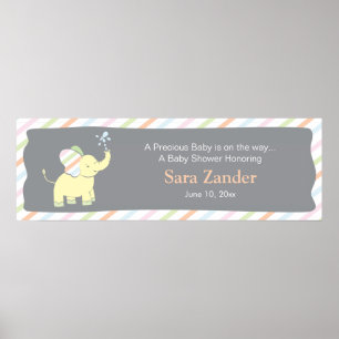 Póster Elefante bebé Banner de Baby Shower