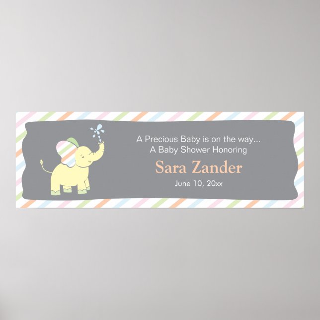 Póster Elefante bebé | Banner de Baby Shower (Frente)