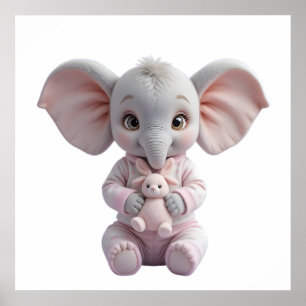 Póster Elefante Bebé con Juguete – Dulce Guardería