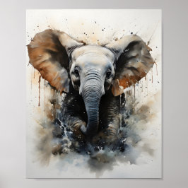 Póster Elefante Bebé Corriendo Hermoso Animal Salvaje