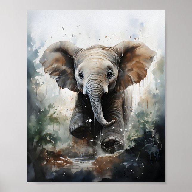 Póster Elefante Bebé corriendo un increíble animal salvaj (Frente)