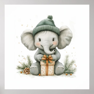 Póster Elefante bebé de la serie de Navidades de animales