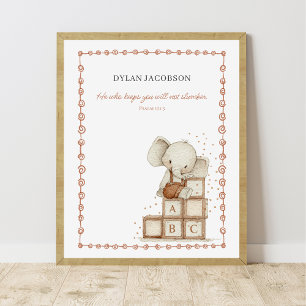 Póster Elefante bebé en bloque ABC de acuarela personaliz