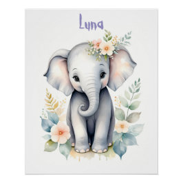Póster Elefante Bebé Florido