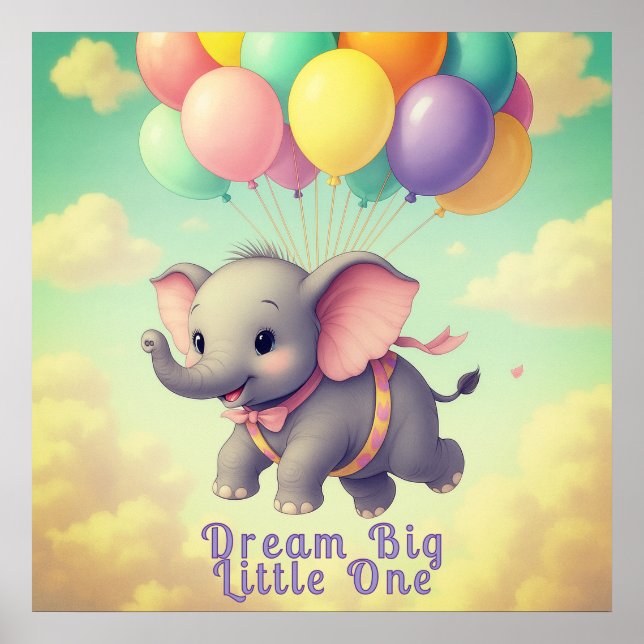 Póster Elefante bebé Flyng con cita Personalizado, guarde (Frente)