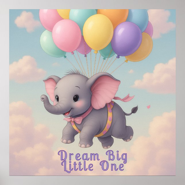 Póster Elefante bebé Flyng con cita Personalizado, guarde (Frente)