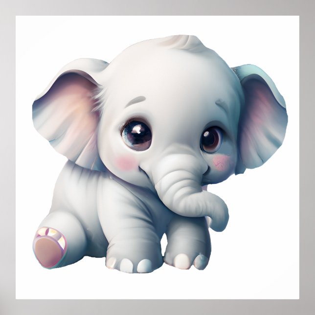 Póster Elefante Bebé Kawaii Adorable y Bonito (Frente)