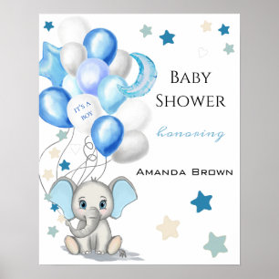 Póster Elefante bebé lindo con el Baby Shower de Balloons