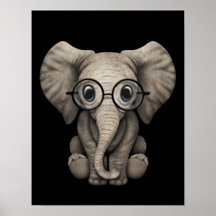 Póster Elefante bebé lindo con lentes de lectura negro