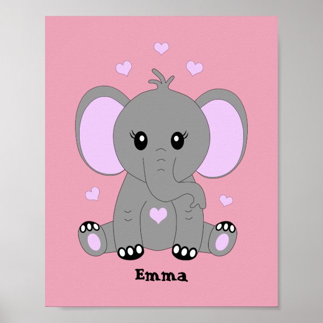 Póster Elefante bebé lindo en rosa para niñas  (Frente)