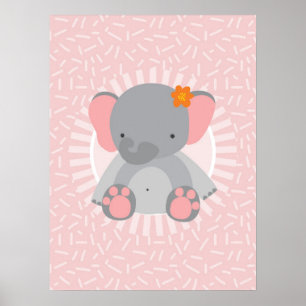 Póster Elefante bebé lindo rosa gris