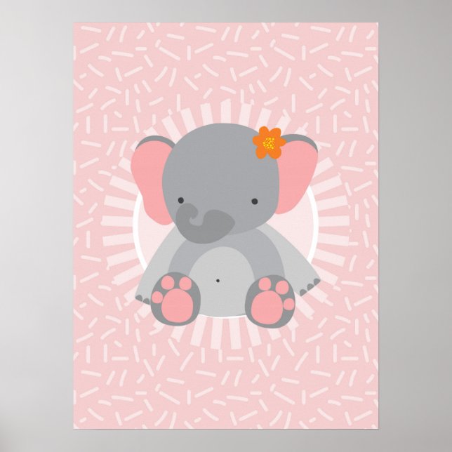 Póster Elefante Bebé Lindo Rosa Gris (Frente)