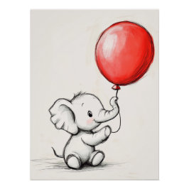 Póster Elefante bebé y el globo rojo