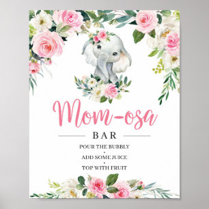 Póster Elefante bohemio Rubor Floral Mom-osa Bar Rótulo