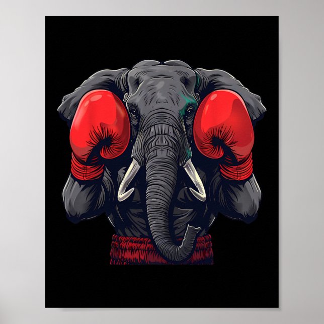 Póster Elefante Boxeador Con Guantes De Boxeo Kickboxing  (Frente)
