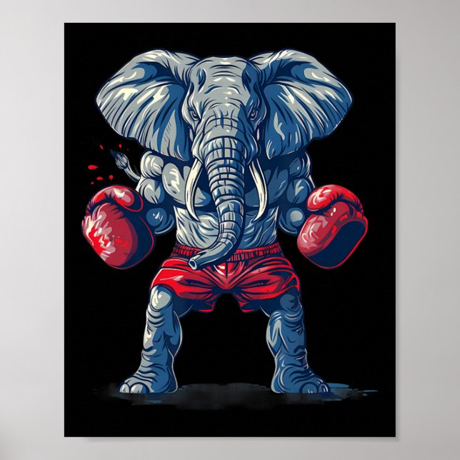 Póster Elefante boxeando con guantes de boxeo Kickboxing  (Frente)