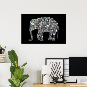 Póster Elefante brilla mosaico plateado