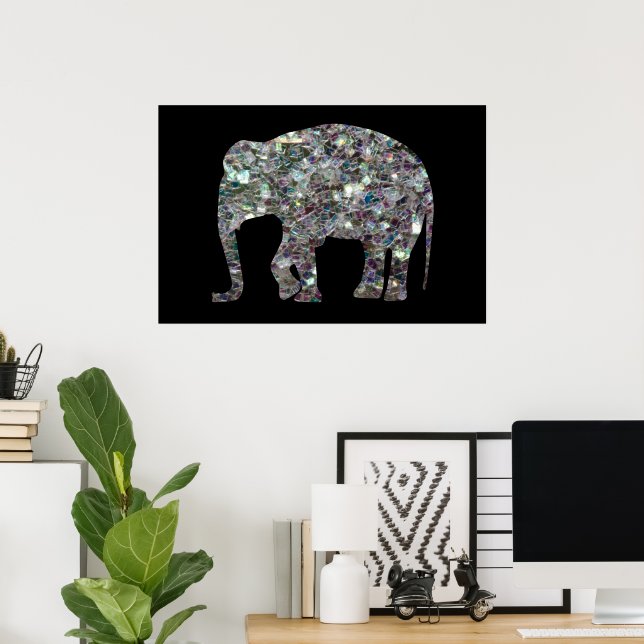 Póster Elefante brilla mosaico plateado (Oficina en casa)