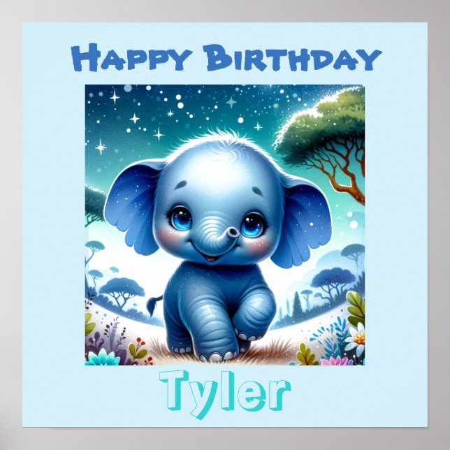 Póster Elefante Brillante Bajo un Cielo Estrellado  (Frente)