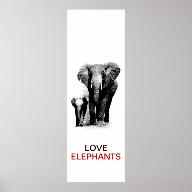 Póster Elefante BW y Poster de elefantes para bebés (Frente)