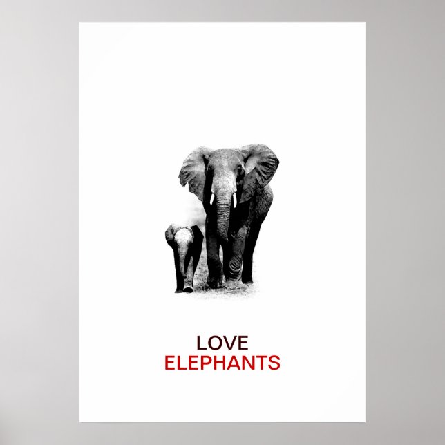 Póster Elefante BW y Poster de elefantes para bebés (Frente)