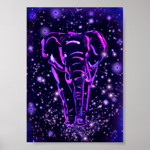 Póster Elefante Caminando Poster Pintado Nocturno Púrpura