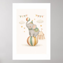 Póster Elefante caprichoso sobre una pelota