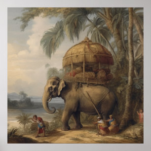 Póster Elefante ceremonial antiguo y Howdah dorado